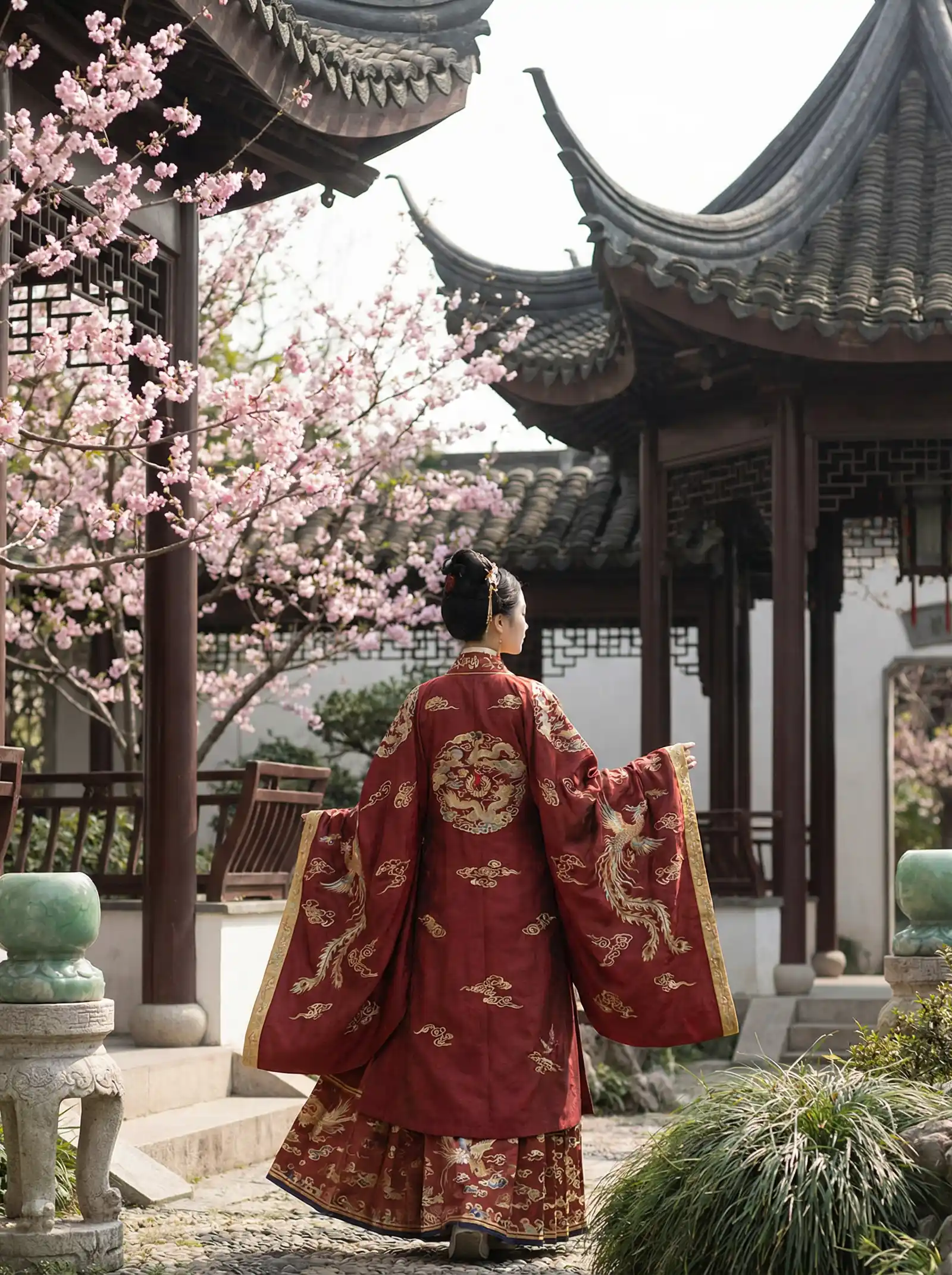 生活片下载 明制汉服红色凤凰刺绣